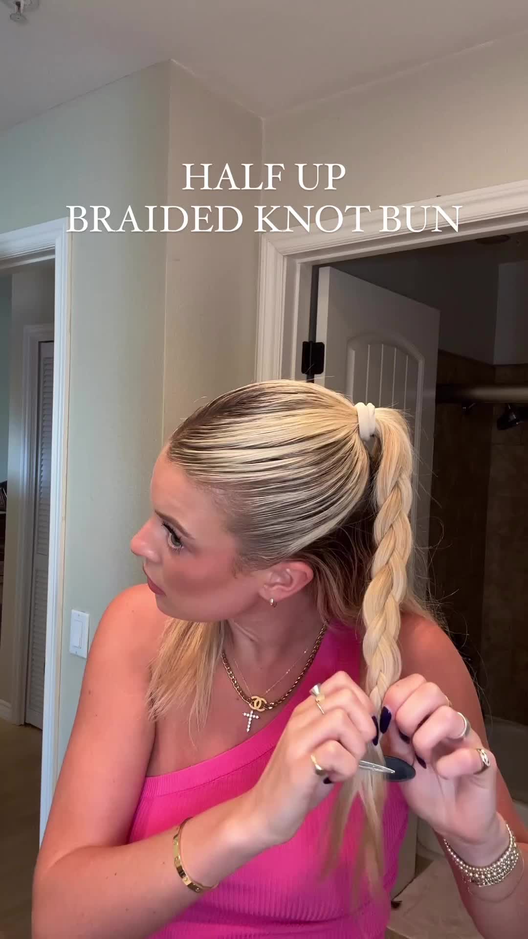 Half up braided knot bun tutorial