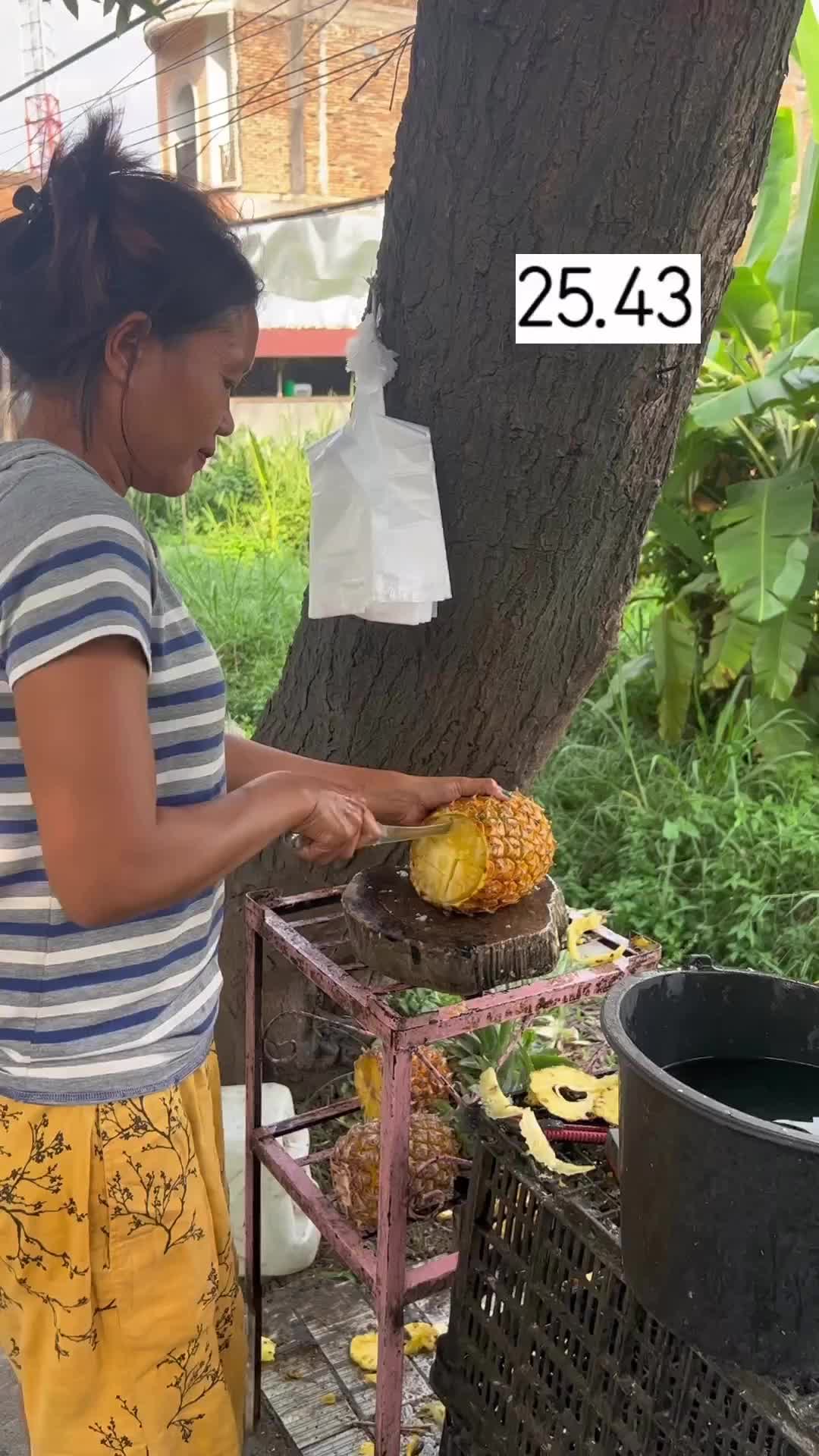 Sama total durasi video ini juga cepetan dia ngupas nenas