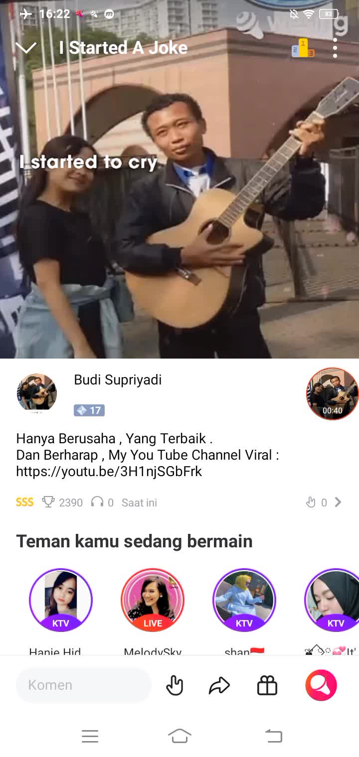 I Started A Joke , Dengan Vocal Saya : Budi Supriyadi . Don't Forget ? & Subscribe Di My You Tube Channel : https://youtu.be/3H1njSGbFrk 